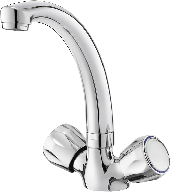 BATHWEST Mini Bar Tap – Compact Dual Knob Kitchen Sink Tap, 360° Swivel, Chrome Finish
