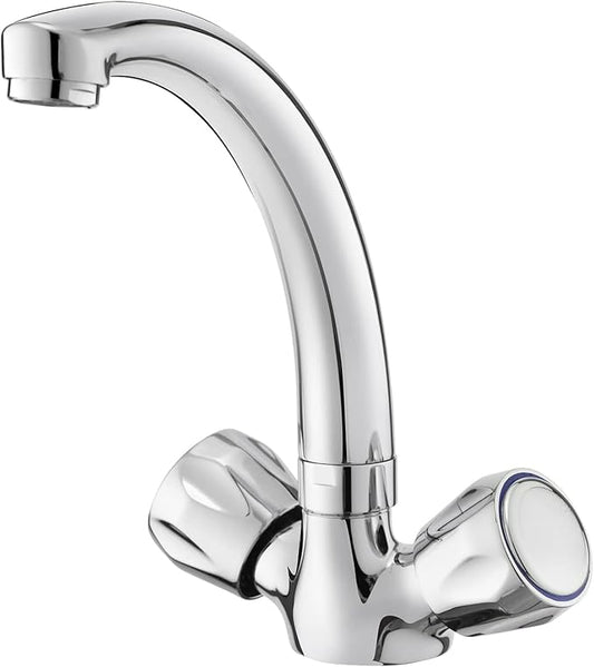 BATHWEST Mini Bar Tap – Compact Dual Knob Kitchen Sink Tap, 360° Swivel, Chrome Finish