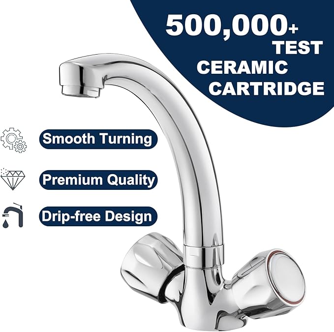 BATHWEST Mini Bar Tap – Compact Dual Knob Kitchen Sink Tap, 360° Swivel, Chrome Finish