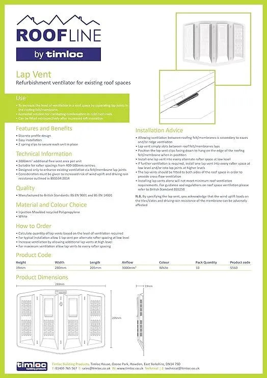 Timloc 5560 - Felt Lap Vent Roofing